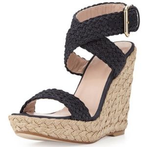 Stuart Weitzman black “Alex” espadrille wedges